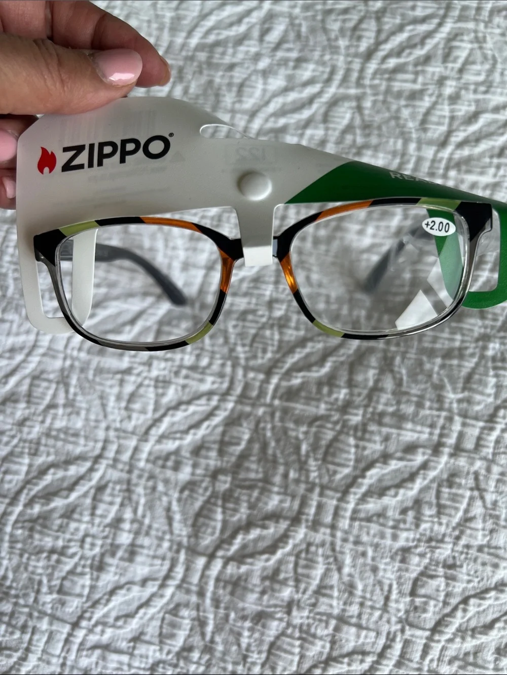 Zippo Striped Frame Reading Glasses +2.00 in Black, Orange, and Green